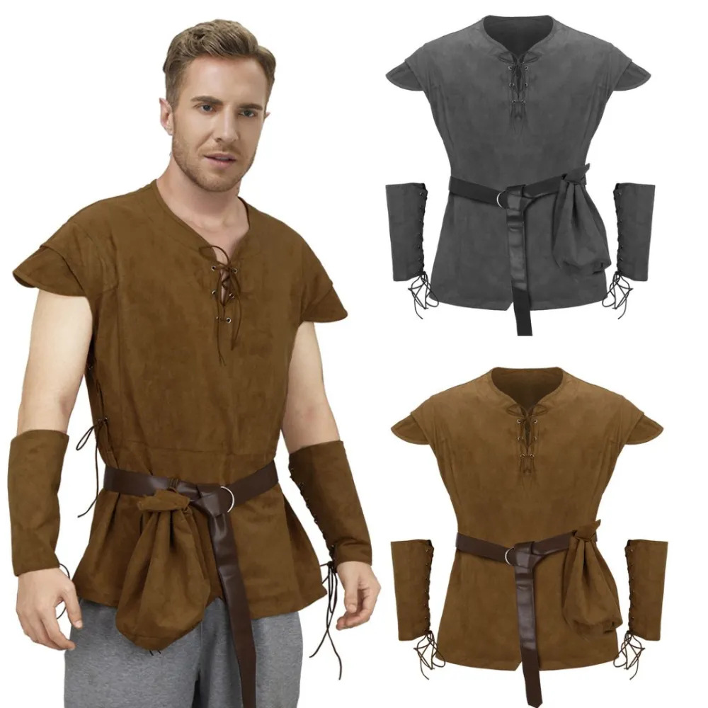 Medieval Men'S Accessories - Camisa túnica medieval con cordones para